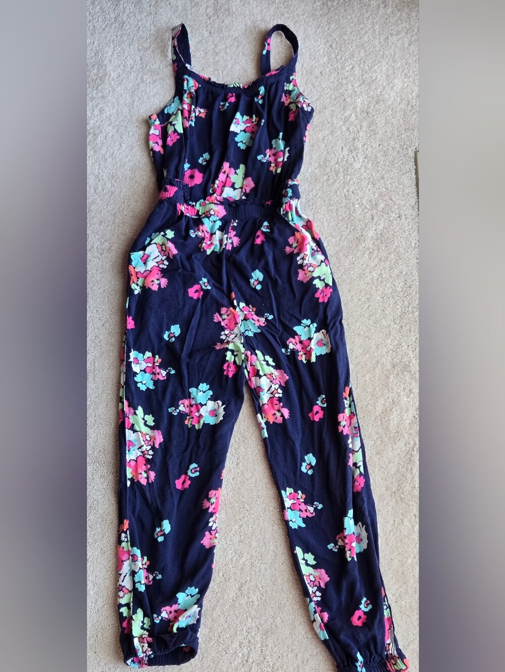 Cherokee Navy Floral One-Piece Jumpsuit - Pink & Aqua Accents Girls ROMPER